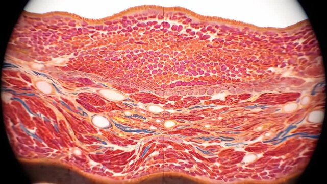 Microscopic View of Animal Tissue Structure with Colorful Cells
