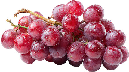 flying sliced red grape with leaves isolated on transparent white background, clipping path