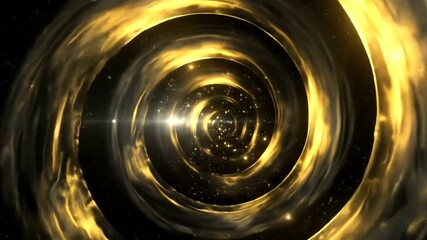 Golden cosmic vortex with stars suggests deep space exploration and wonder. - Powered by Adobe