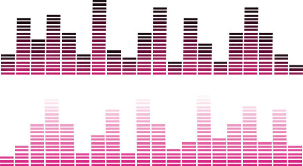 Pink gradient sound equalizer bars on white background in modern audio wave design. Futuristic digital music visualization perfect for DJ, dance, and sound projects. Vibrant rhythm vector illustration