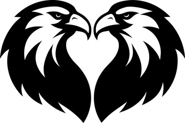 Two Eagle Heads in Love Circle Black and White