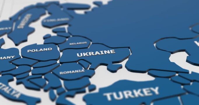 close-up 3d map of ukraine  4k animation