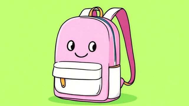 Cute Pink Backpack Cartoon Illustration for School Children and Educational Resources.