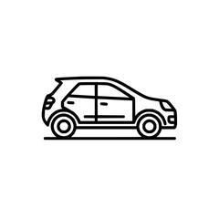 Line drawing of a compact car with visible wheels and side windows on a white background image view