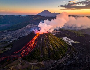 Volcanic Eruption Sunrise Landscape.