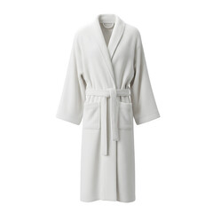 Luxurious plush white robe, softly draped and ready for relaxation. Ideal for spa, hotel, or comfort themes, isolated on a transparent/white background for versatile commercial use.
