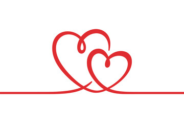 Two intertwined red heart shapes drawn with a single continuous line on white background