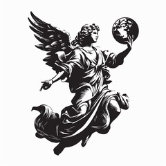 Angel holding the Earth vector illustration symbol of peace and protection