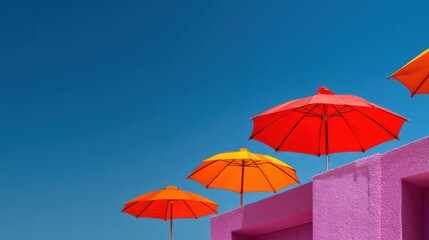 colorful umbrellas against a blue sky