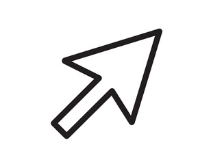 A black outline of a computer cursor arrow, pointing diagonally upwards and to the right against a solid white background