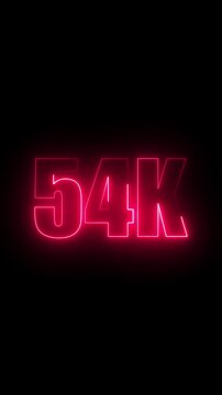 Pink Neon 54 K Number Sign Illuminated with a Bright Glow on Black fifty four thousand light