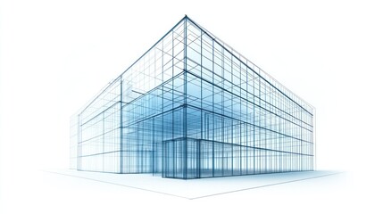 Blue glass building on white background for design mock-up and architectural visualization