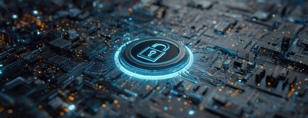 Circuit board with glowing security lock