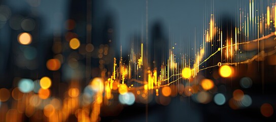 Abstract city lights overlayed with financial chart