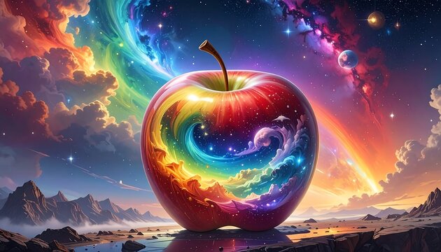 Colorful Cosmic Apple in Space.