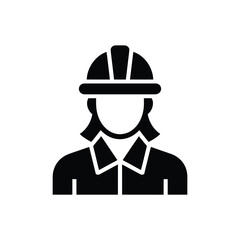 Silhouette of a woman wearing a hard hat and work uniform representing female worker