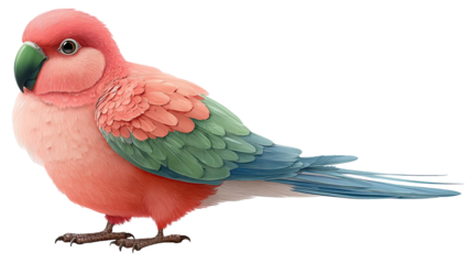 Colorful parrot perched isolated on white background with vibrant feathers, detailed beak, tropical bird pose, and exotic wildlife look