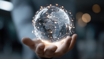 Hand holding a digital globe