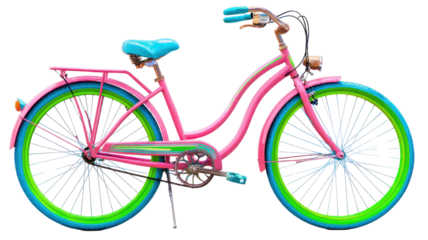 Cute pink bicycle isolated on white background with detailed frame, handlebars, and wheels, perfect for cycling and recreation
