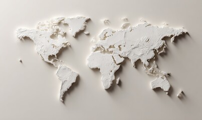 3D world map, light gray