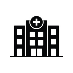 Modern hospital building icon with medical cross symbol on top
