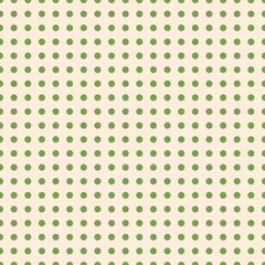 Moss green polka dots in a minimal grid on cream background. Ideal for surface patterns like wrapping, textile, or wallpaper.