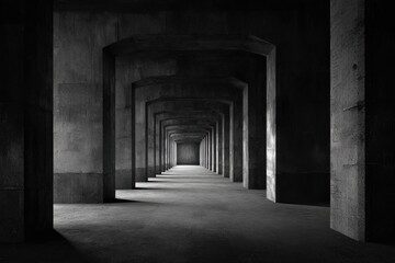 Fototapeta premium Long, dark concrete tunnel