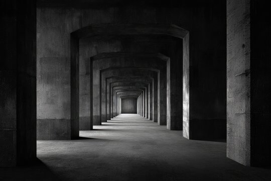 Long, dark concrete tunnel