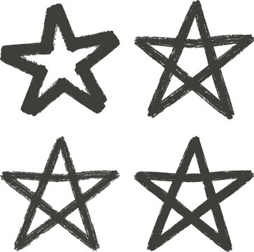 Hand Drawn Star Shapes Collection Grunge Texture Isolated on White