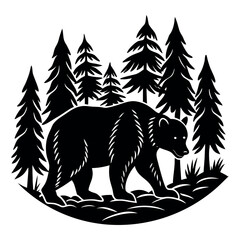 Bear silhouette on a tree vector illustration