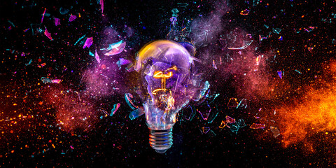 Light bulb exploding creating colorful abstract concept