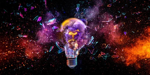 Fotobehang Abstract Light bulb exploding creating colorful abstract concept  © tiero