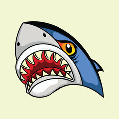 Ferocious Shark Head Vector Illustration Cartoon Style with Intricate Details for Wildlife Enthusiasts, Oceanography, Marine Biology Education, and Creative Projects