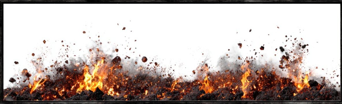 Fiery debris erupting from a burning surface