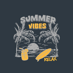 sunset palm tree nature summer vibe vector graphic