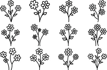 Elegant Black and White Flower Line Art Icons Bundle Floral Clipart Collection
