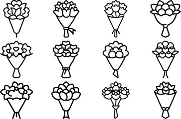 Elegant Black and White Flower Line Art Icons Bundle Floral Clipart Collection