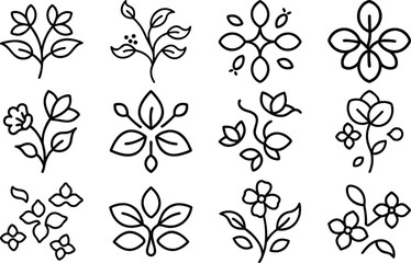 Elegant Black and White Flower Line Art Icons Bundle Floral Clipart Collection