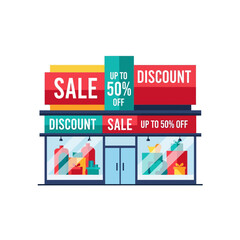 Vibrant Storefront with Sale and Discount Banners.