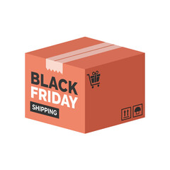 Black Friday Shipping Box with Shopping Cart Icon.
