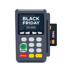 Black Friday Sale Payment Terminal with Credit Card Inserted.
