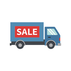 Blue Delivery Truck with Sale Sign for Retail Promotion.