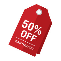 Red Black Friday Sale Tag Fifty Percent Off Discount.
