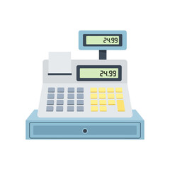 Cash Register with Display Showing 24.99 Total.
