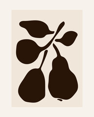 Abstract Contemporary Modern Art Canvas. Minimalist Moody Pear Fruit Contour Drawing. Monochrome Poster Surface. Card Print Composition Pattern. Banner Background Dark Color Abstract Contour Texture