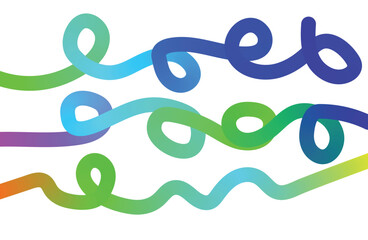 Vibrant abstract colorful wavy lines with a gradient of green blue and purple on a white background