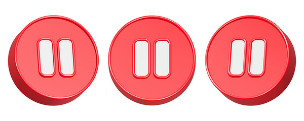 pause icon media 3d rendering red color