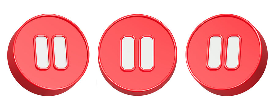 pause icon media 3d rendering red color