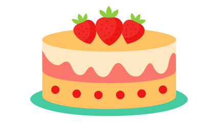 birthday cake with strawberries vector art illustration.