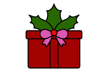 gift box with holly berry leaves top decoration
